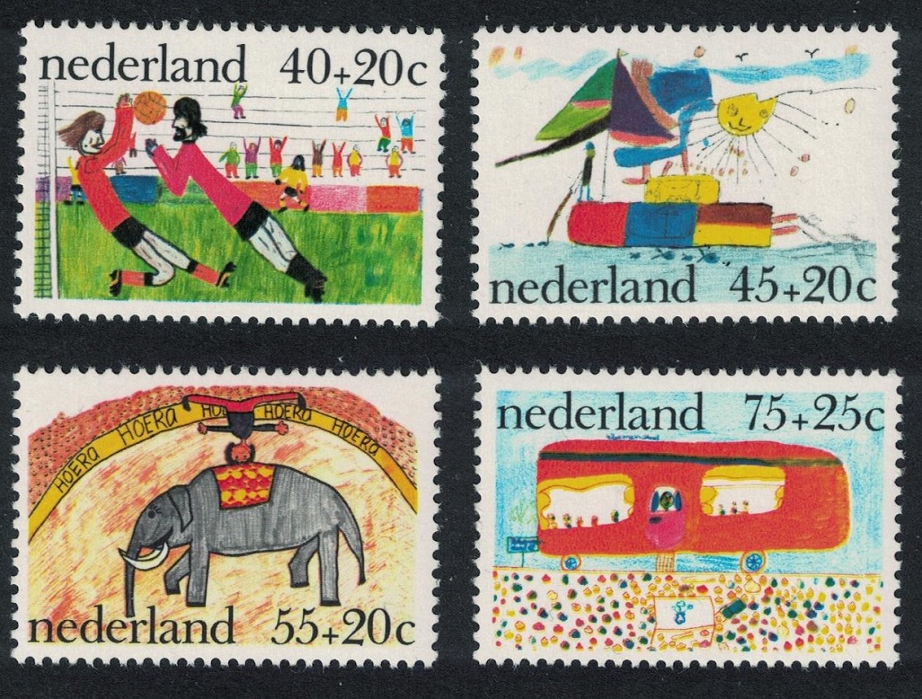 Netherlands Football Elephant Children&#39;s Paintings 4v 1976 MNH SG#1259-1262