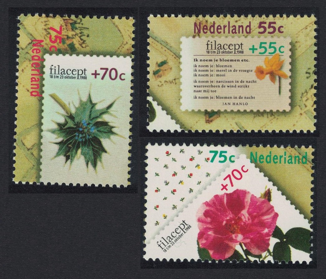 Netherlands Roses Narcissus Flowers 3v 1988 MNH SG#1525-1527 MI#1336-1338 Sc#B635-637