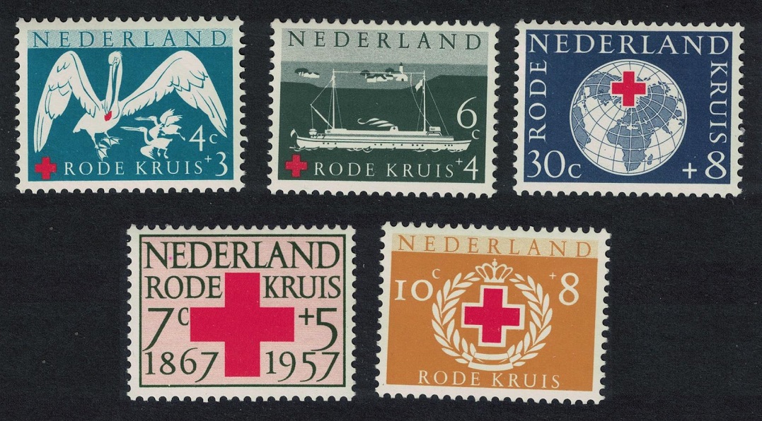 Netherlands Pelican Bird Ship Red Cross Society and Red Cross Fund 5v 1957 MNH SG#850-854