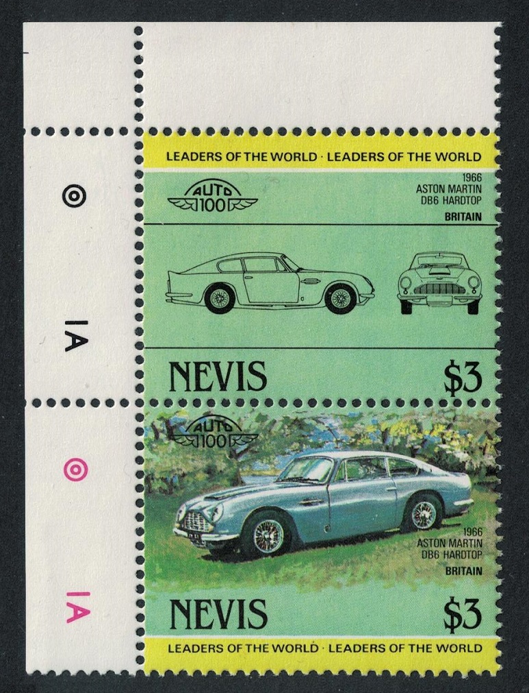 Nevis Aston Martin &#39;DB6 Hardtop&#39; Automobile Car Corner Pair 1984 MNH SG#179-180