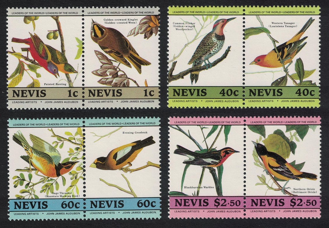 Nevis Birds Audubon 2nd series 8v in pairs 1985 MNH SG#285-292 MI#268-275 Sc#418=424