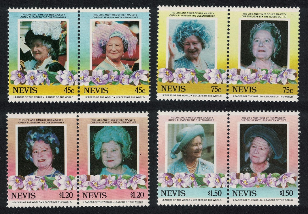 Nevis Life and Times of the Queen Mother 8v 1985 MNH SG#309-316