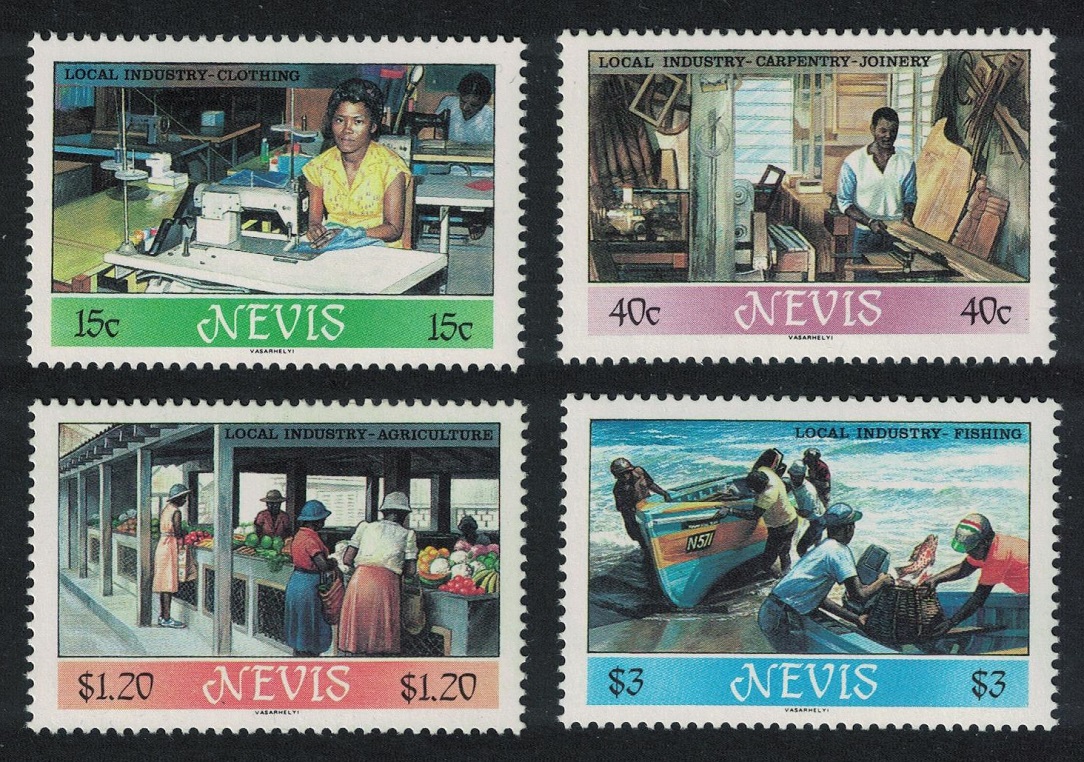 Nevis Fishing Clothing Agriculture Local Industries 4v 1986 MNH SG#402-405