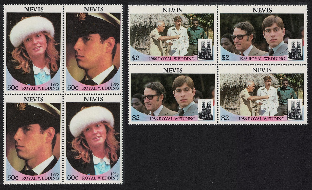 Nevis Royal Wedding Prince Andrew 4v Cross-Blocks 1986 MNH SG#406-409 Sc#498-499