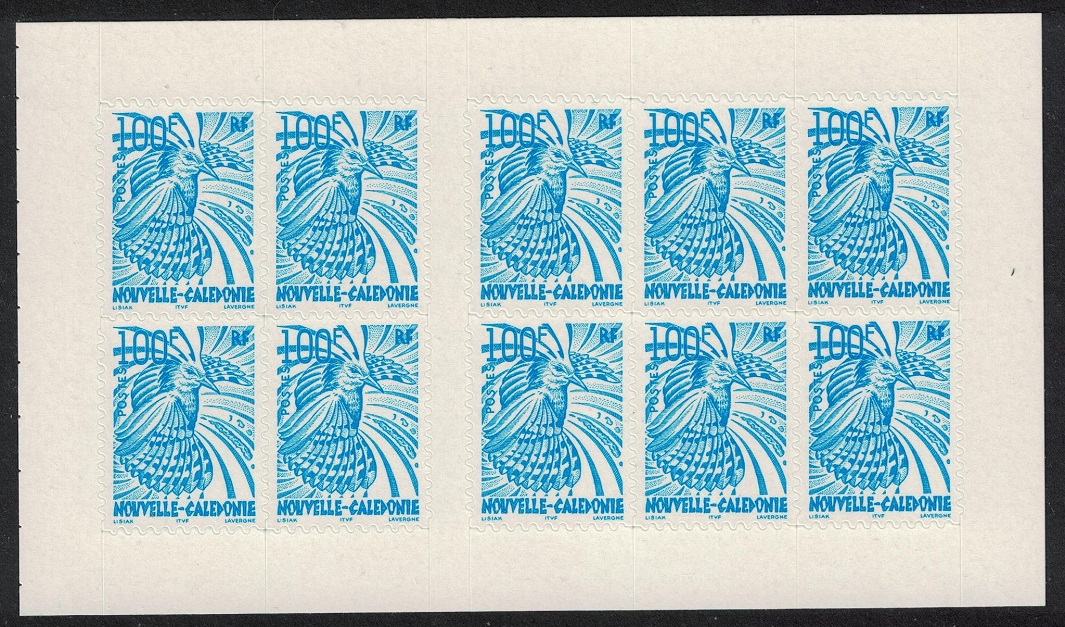 New Caledonia Kagu Bird 100f self-adhesive Booklet pane of 10 2001 MNH SG#1108 Sc#879a