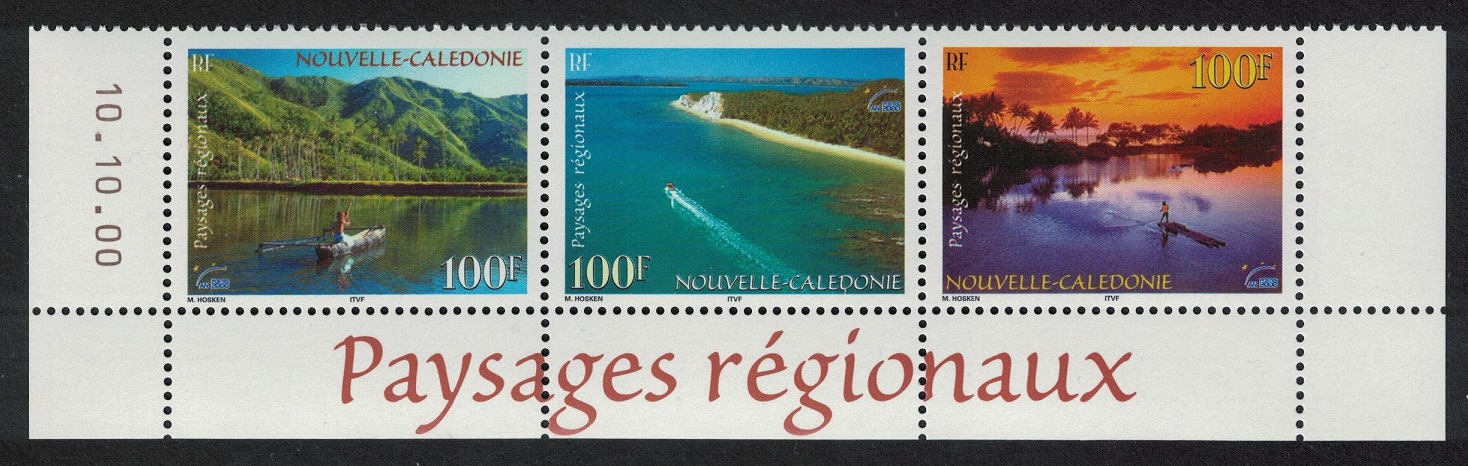 New Caledonia Canoe Speedboat Raft Regional Landscapes 3v Bottom strip Date 2000 MNH SG#1215-1217 MI#1219-1221