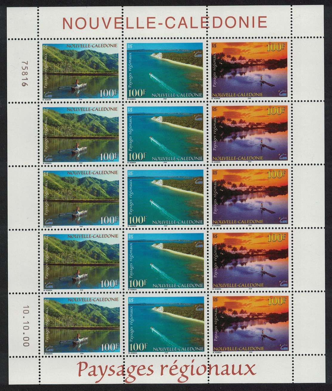 New Caledonia Canoe Speedboat Raft Regional Landscapes Sheetlet of 15v 2000 MNH SG#1215-1217 MI#1219-1221