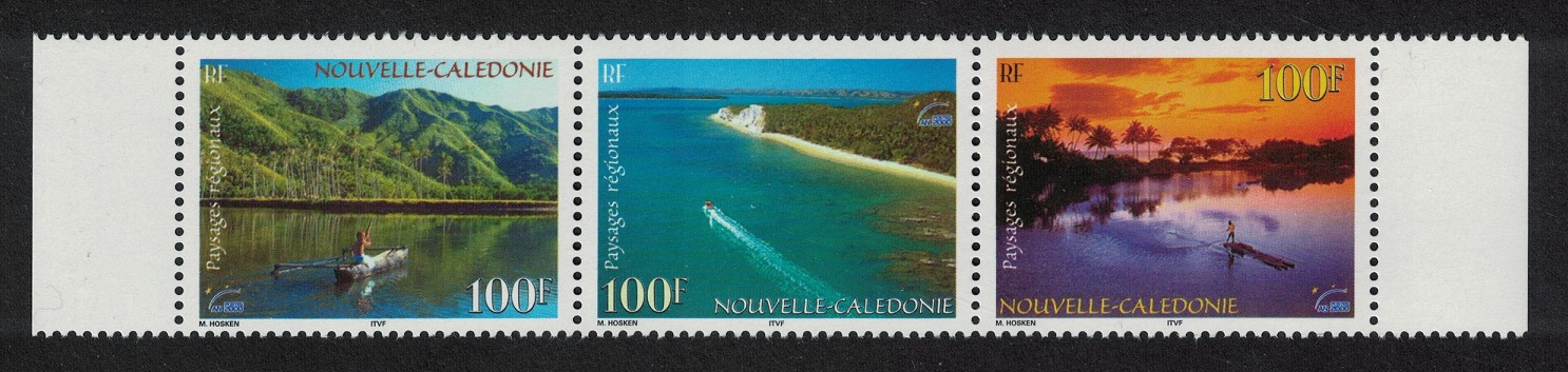 New Caledonia Canoe Speedboat Raft Regional Landscapes 3v strip 2000 MNH SG#1215-1217 MI#1219-1221