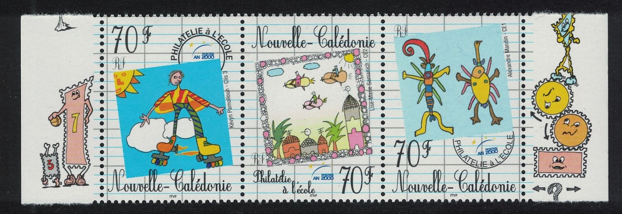 New Caledonia Philately at School Children&#39;s Drawings Strip of 3v 2000 MNH SG#1219-1221 MI#1213-1225