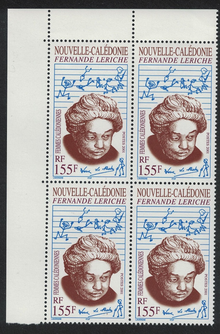 New Caledonia Fernande Leriche educator and author 155f Corner Block of 4 2001 MNH SG#1242 MI#1250