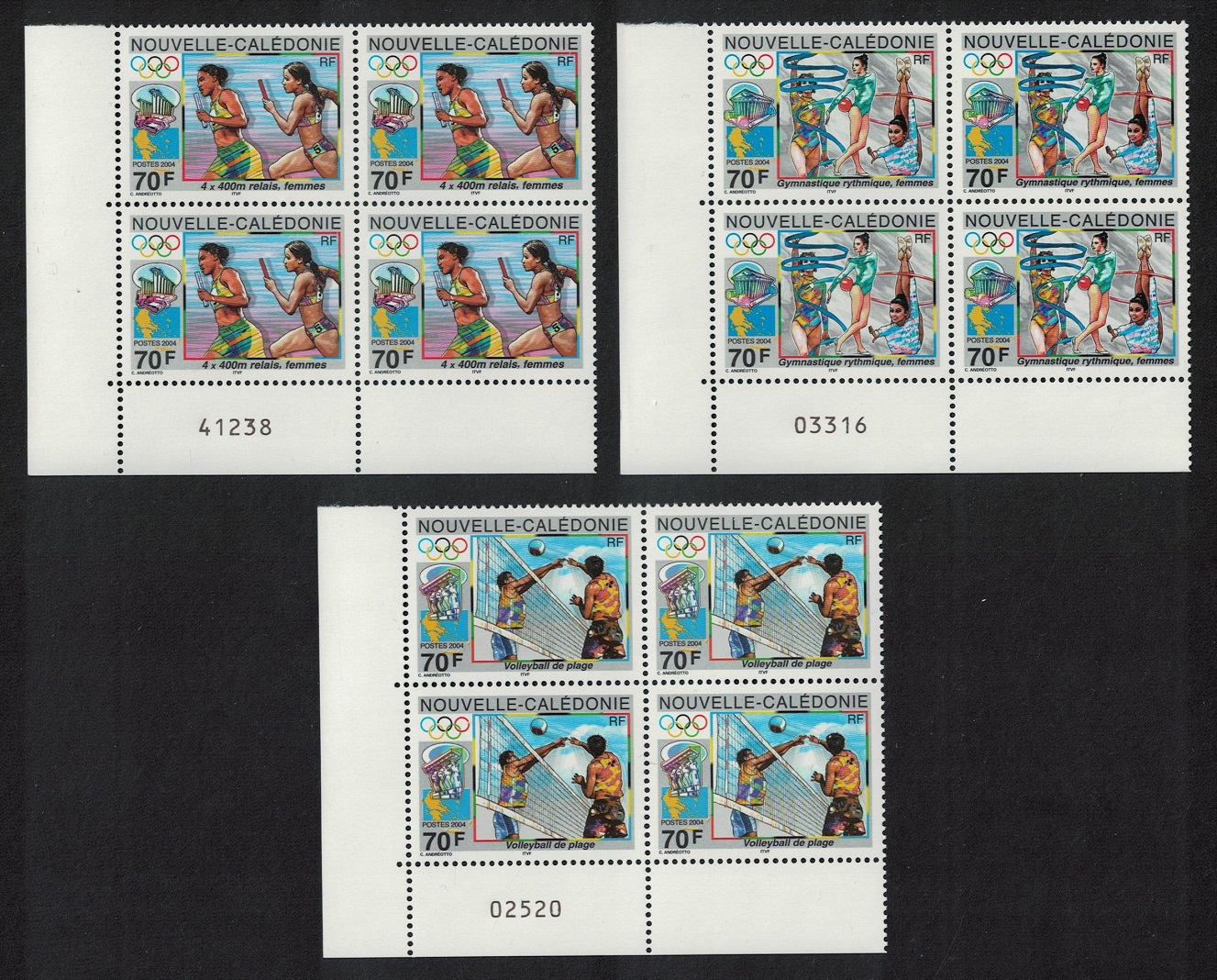 New Caledonia Volleyball Olympic Games 3v Corner Blocks of 4 Number 2004 MNH SG#1332-1334 MI#1344-1346