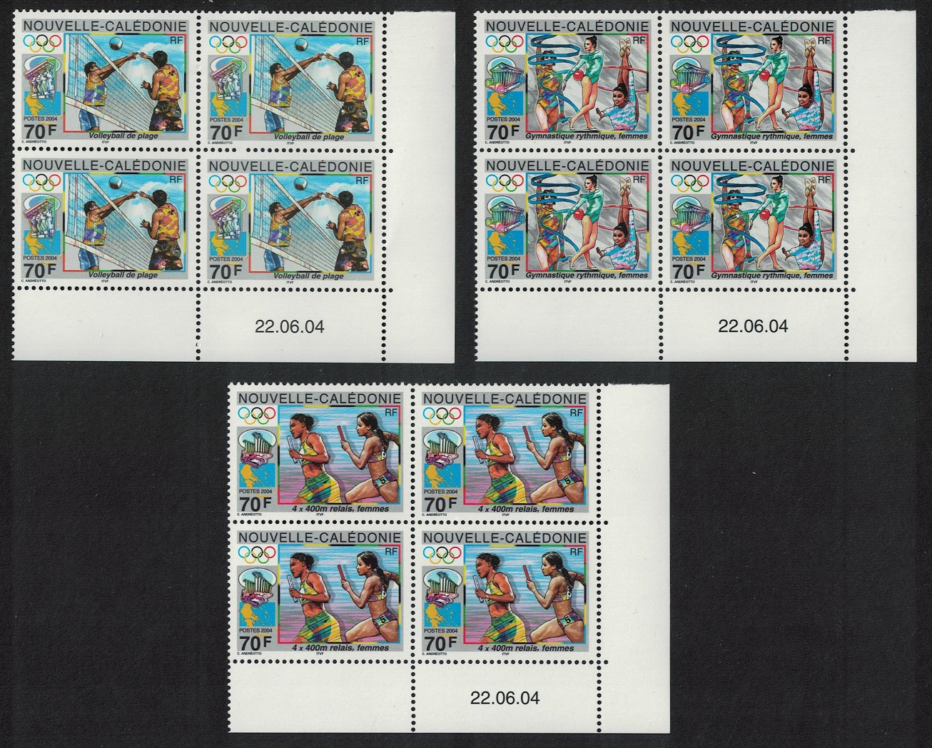 New Caledonia Volleyball Olympic Games 3v Corner Blocks of 4 Date 2004 MNH SG#1332-1334 MI#1344-1346