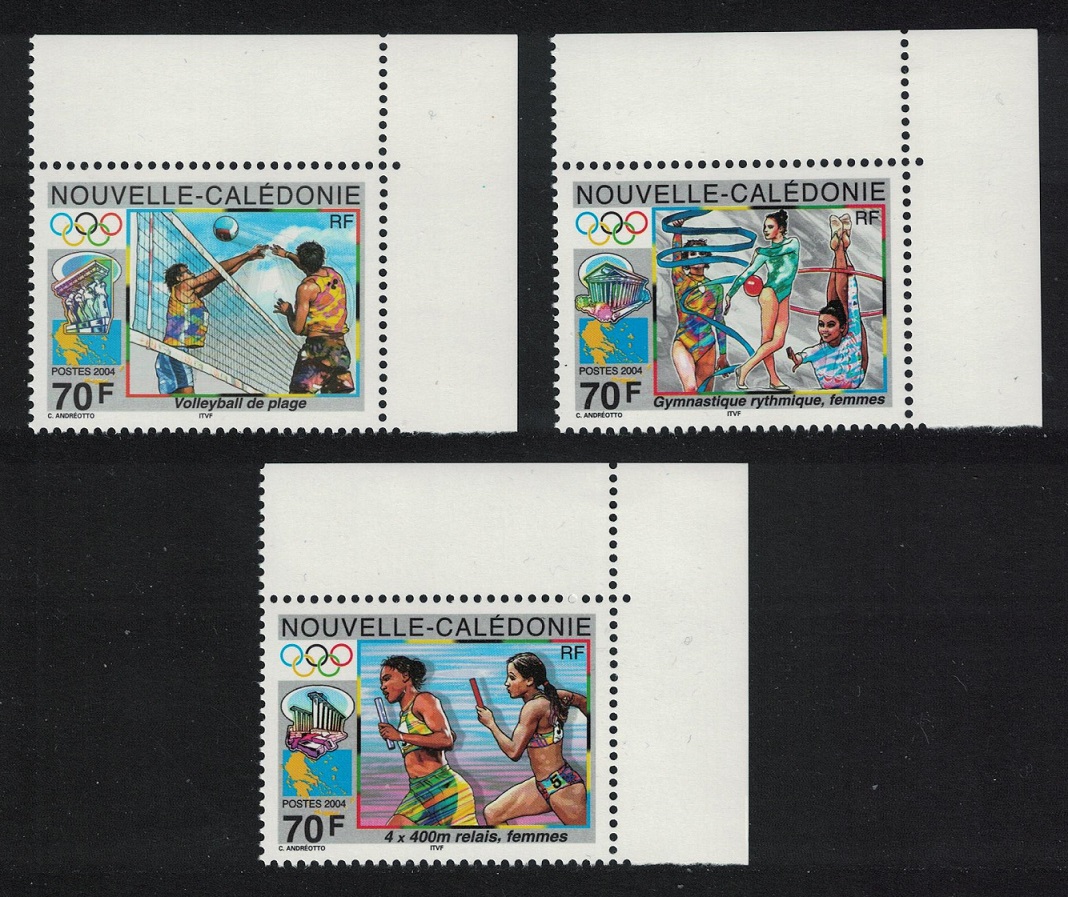 New Caledonia Volleyball Gymnastics Relay Olympic Games Athens 3v Corners 2004 MNH SG#1332-1334 MI#1344-1346