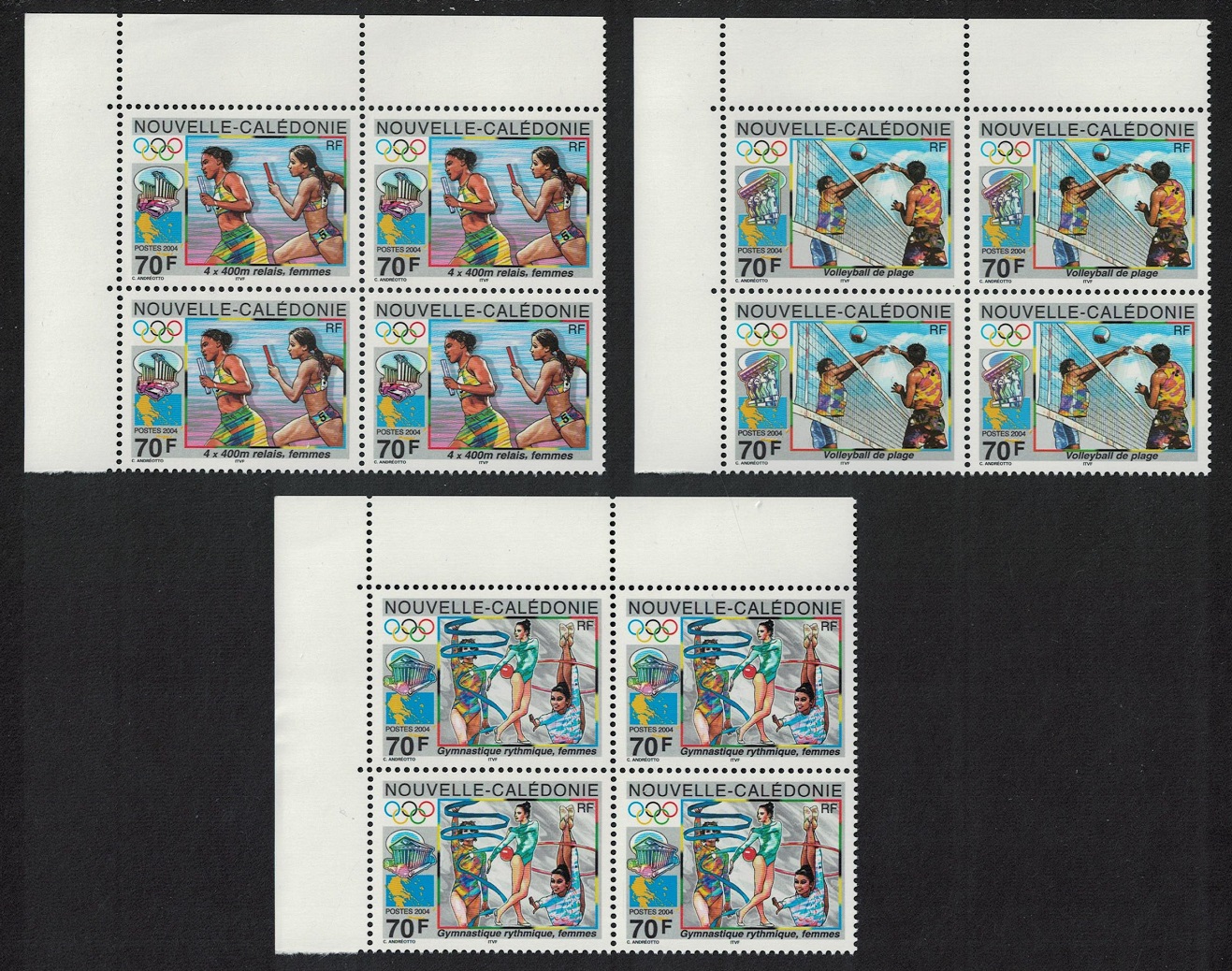 New Caledonia Volleyball Olympic Games Athens 3v Corner Blocks of 4 2004 MNH SG#1332-1334 MI#1344-1346