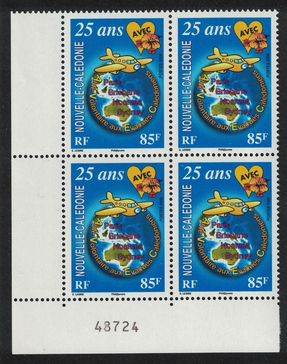 New Caledonia Caledonian Evacuees Corner Block of 4 Number 2006 MNH SG#1385 MI#1402