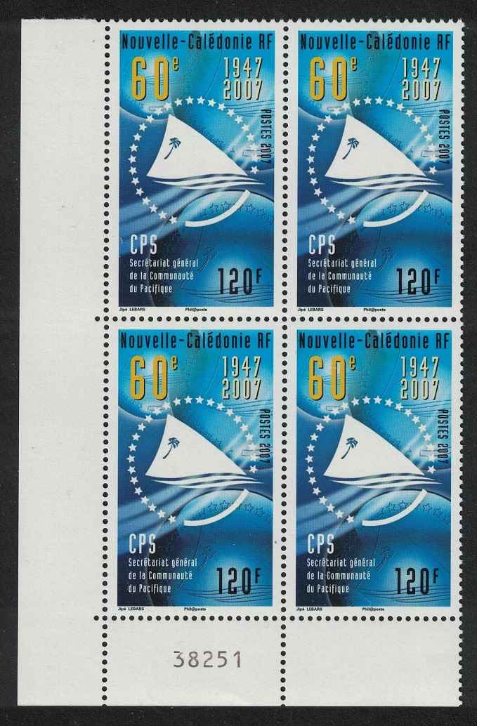 New Caledonia 60th Anniversary of CPS Corner Block of 4 Number 2007 MNH SG#1394 MI#1411