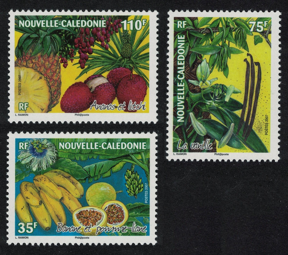 New Caledonia Bananas Pomegranate Vanilla Pineapple Lychees Fruits 3v 2007 MNH SG#1426-1428 MI#1446-1448