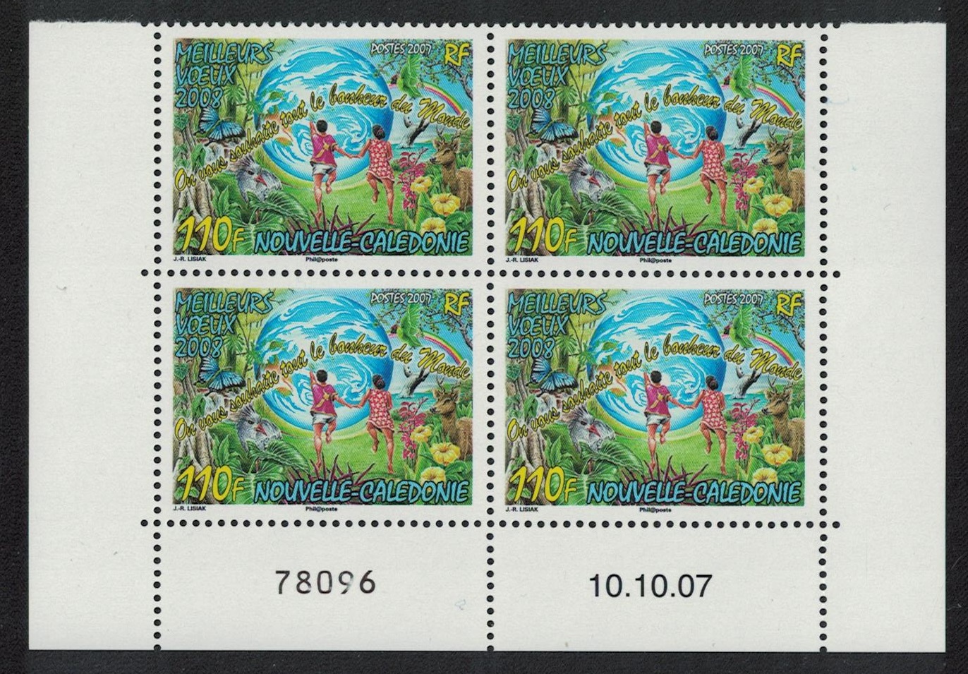 New Caledonia Butterfly Deer Flowers Happy New Year Block of 4 Date Number 2007 MNH SG#1429 MI#1451