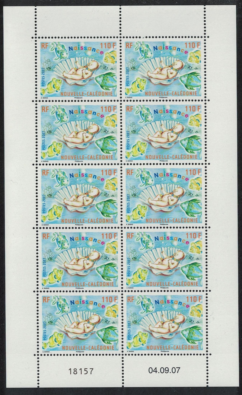 New Caledonia Fish Baby in Seashell Sheetlet of 10v 2007 MNH SG#1432 MI#1450