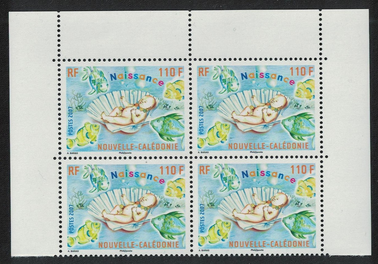 New Caledonia Fish Baby in Seashell Top Block of 4 2007 MNH SG#1432 MI#1450