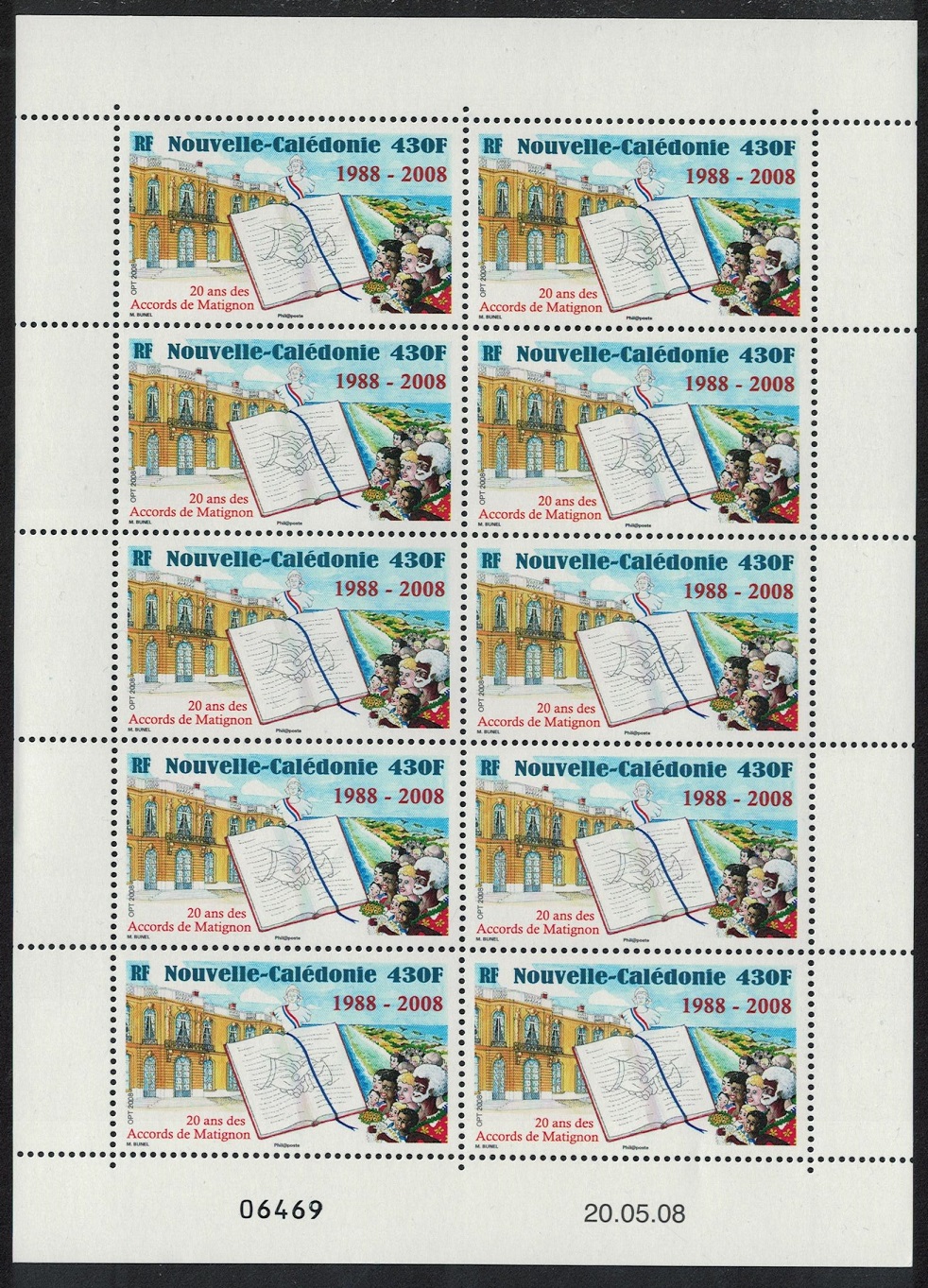 New Caledonia 20th Anniversary of Matignon Accords Sheetlet of 10 2008 MNH SG#1444 MI#1465