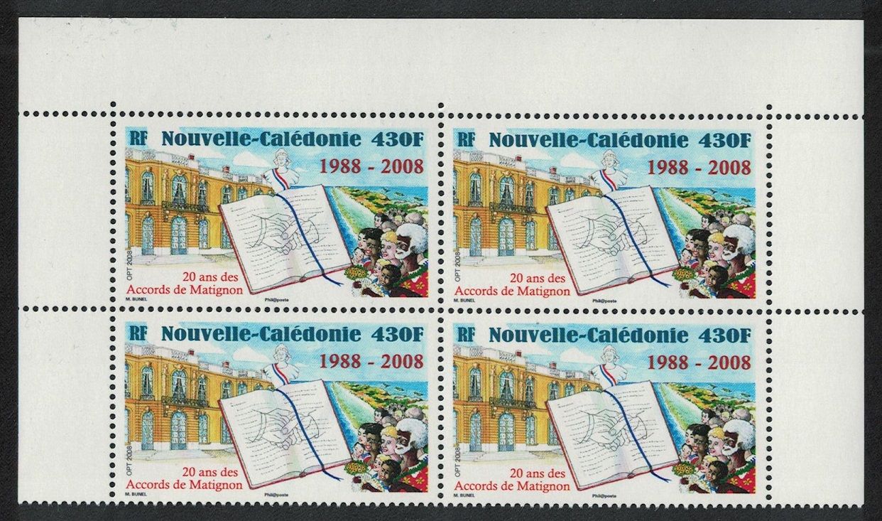 New Caledonia 20th Anniversary of Matignon Accords Top Block of 4 2008 MNH SG#1444 MI#1465