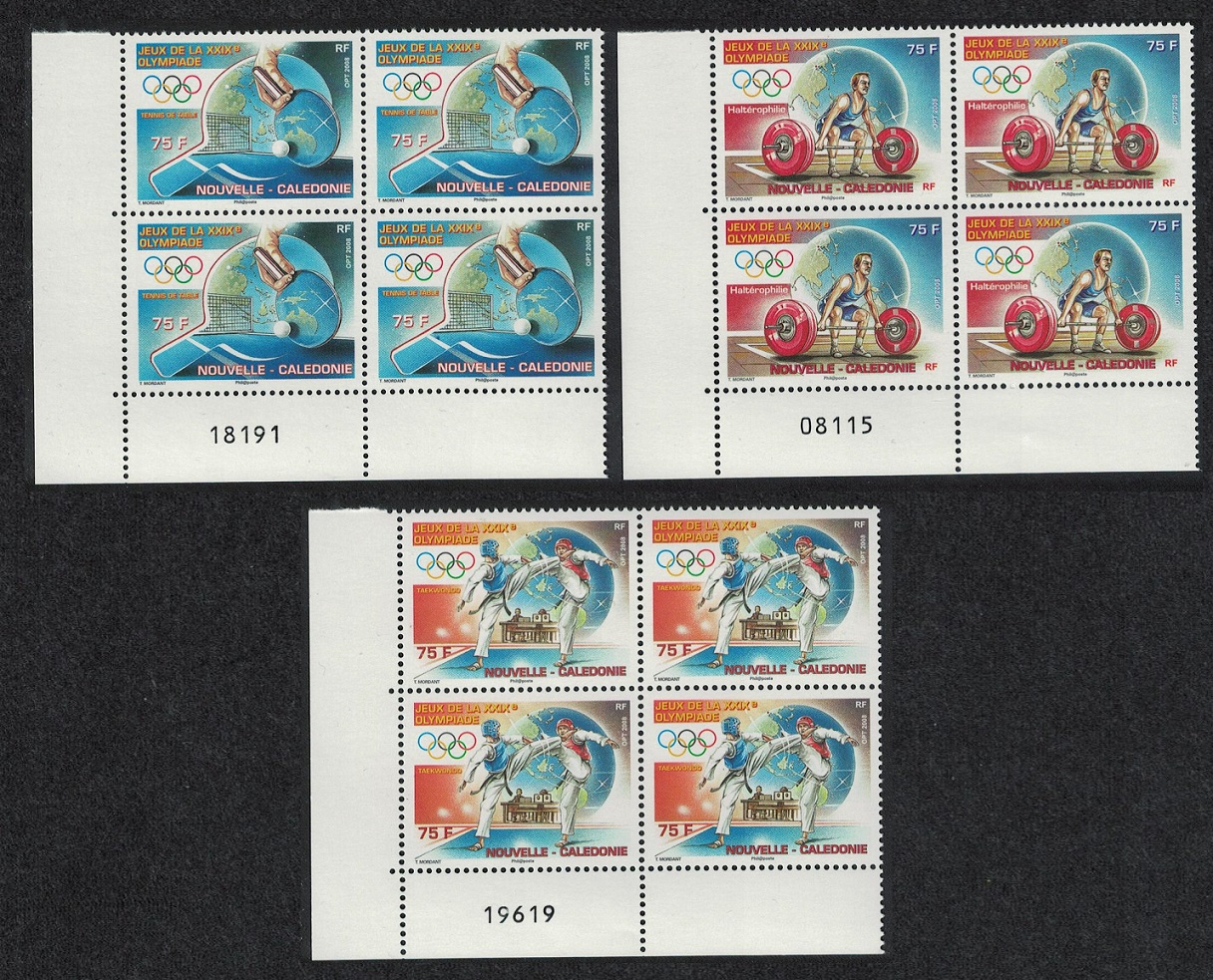 New Caledonia Table Tennis Olympic Games 3v Blocks of 4 Number 2008 MNH SG#1449-1451 MI#1466-1468