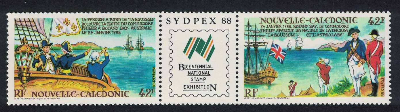 New Caledonia La Perouse sighting Phillip&#39;s Fleet Ships Strip of 2v 1988 MNH SG#834-835