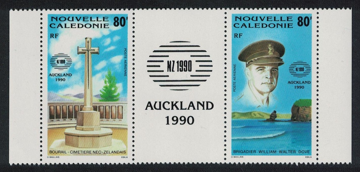 New Caledonia New Zealand 1990 Stamp Exhibition 2v Strip Black label 1990 MNH SG#887-888