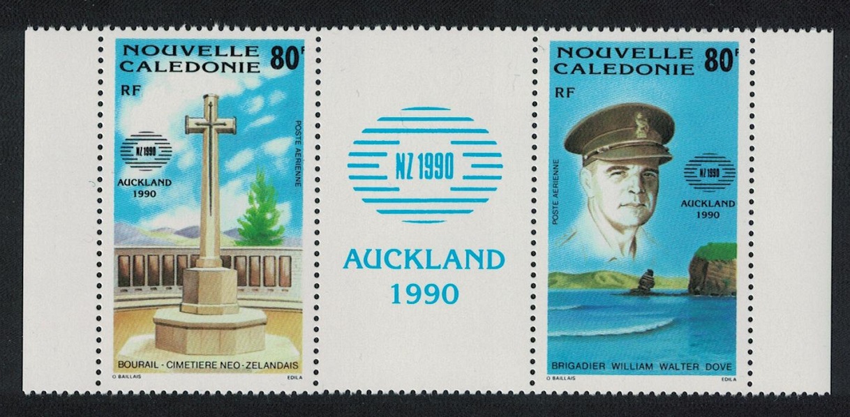 New Caledonia New Zealand 1990 Stamp Exhibition 2v Strip Blue label 1990 MNH SG#887-888