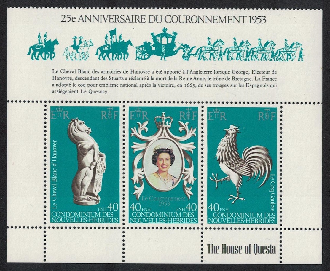 New Hebrides French Cockerel Bird Coronation Bottom Strip of 3v 1978 MNH SG#F276-F278