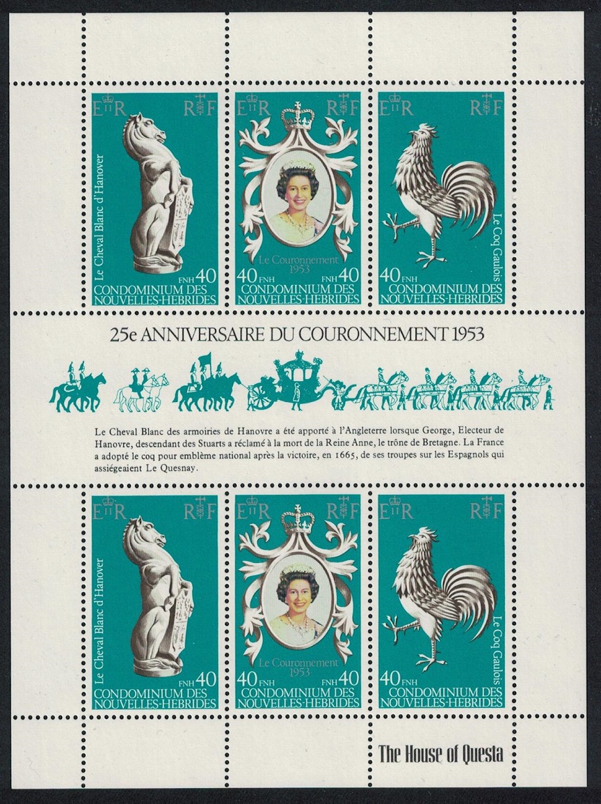 New Hebrides French Gallic Cockerel Birds Coronation Sheetlet 1978 MNH SG#F276-F278