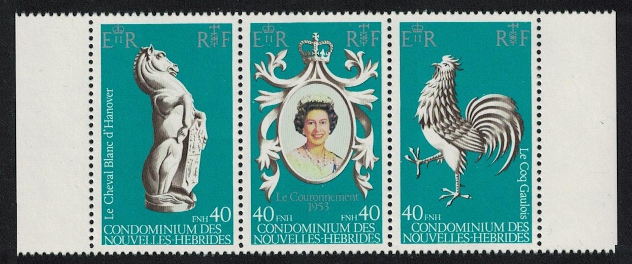 New Hebrides French Cockerel Bird 25th Anniversary of Coronation Strip of 3v 1978 MNH SG#F276-F278