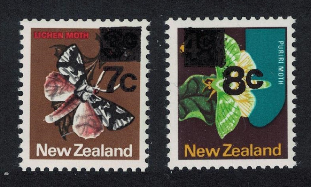 New Zealand Moths surch 2v 1977 MNH SG#1143-1144