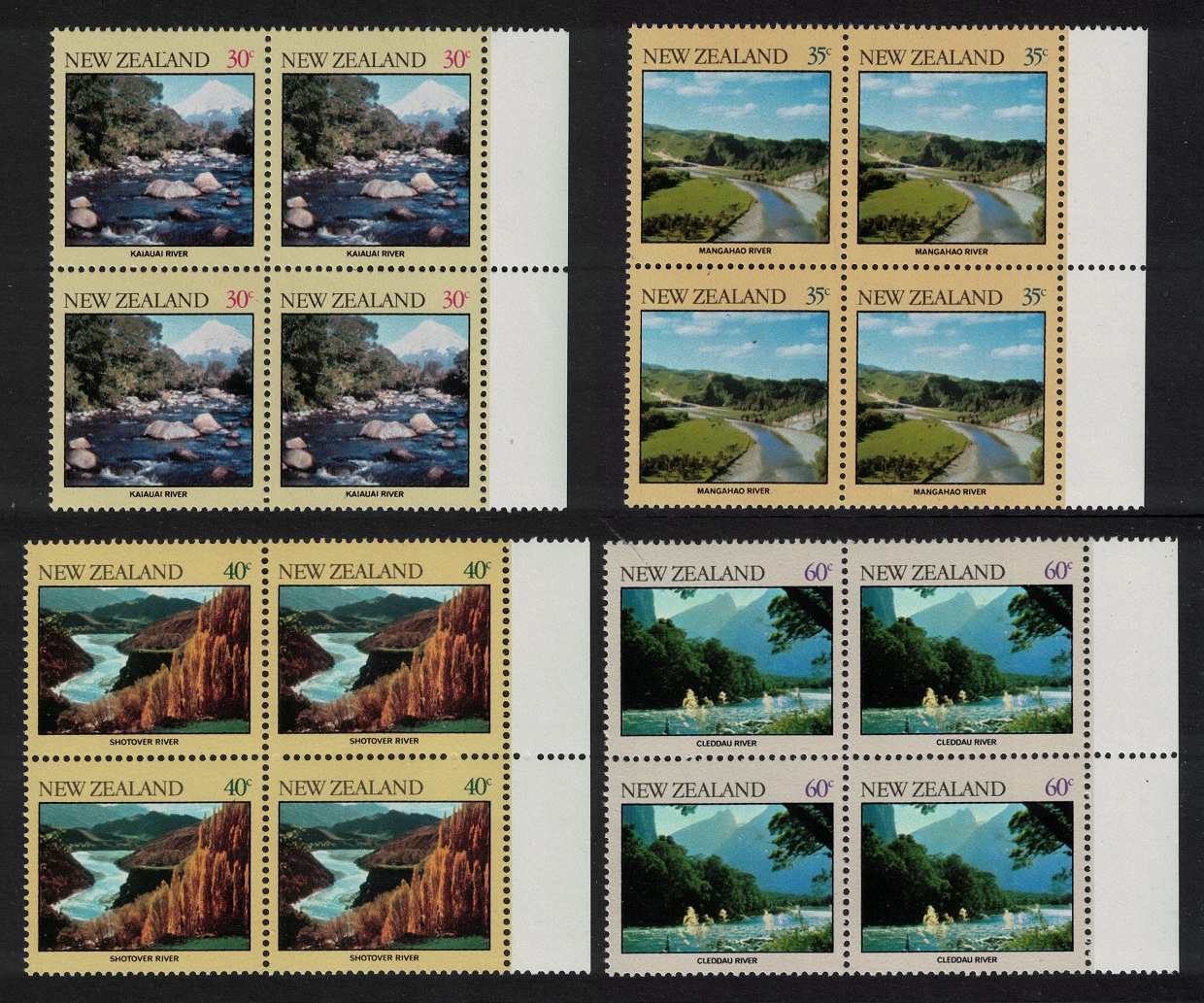 New Zealand River Scenes 4v Blocks of 4 1981 MNH SG#1243-1246