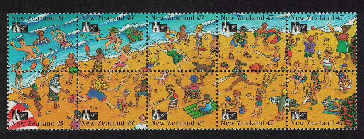 New Zealand Centenary of New Zealand Cricket Council Block of 10v 1994 MNH SG#1840-1849