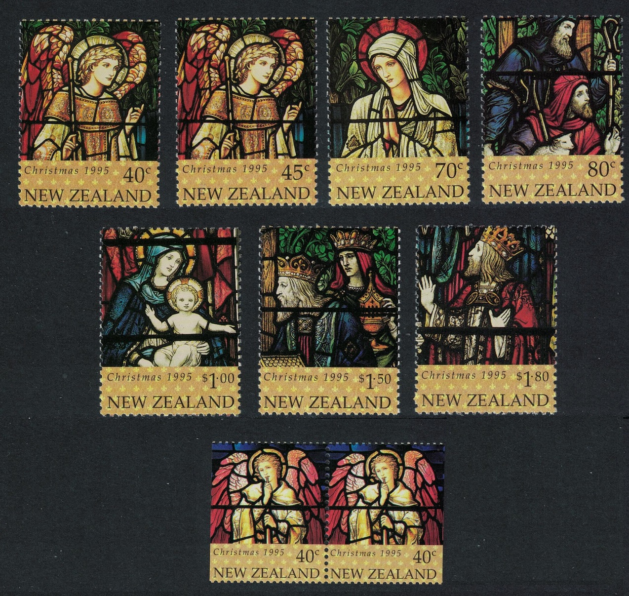 New Zealand Christmas Stained Glass Windows 7v+pair 1995 MNH SG#1916-1923