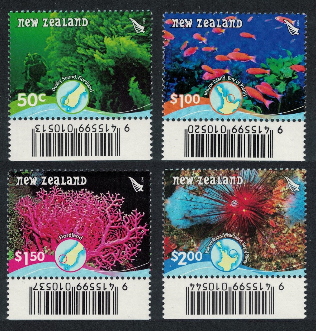 New Zealand Fish Corals Diving Marine Life 4v Margins 2008 MNH SG#3013-3016