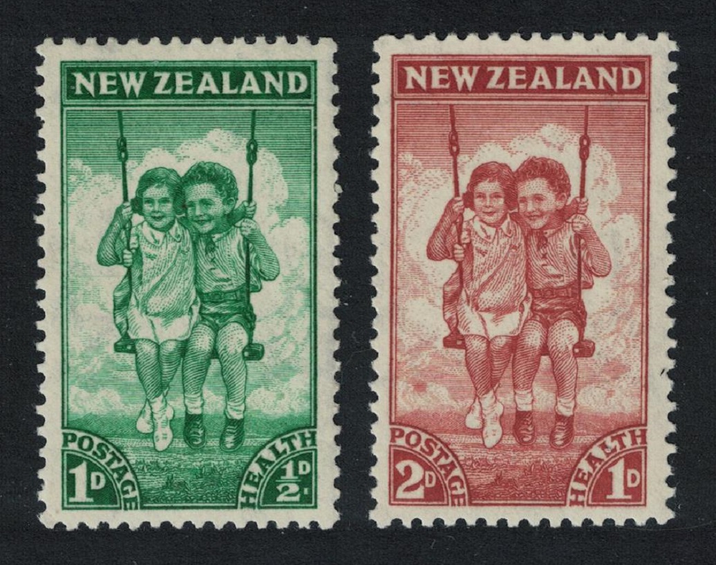 New Zealand Boy and Girl on Swing Health Stamps 1942 MNH SG#634-635