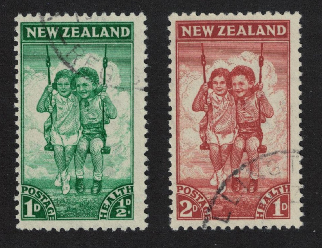 New Zealand Boy and Girl on Swing Health Stamps 1942 Canc SG#634-635