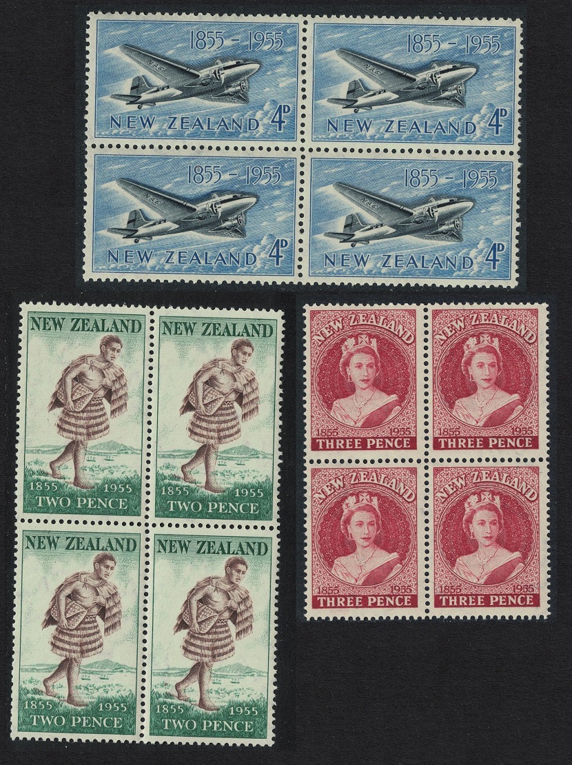 New Zealand Douglas DC-3 airliner Maori Mail-carrier Queen Blocks of 4 1955 MNH SG#739-741