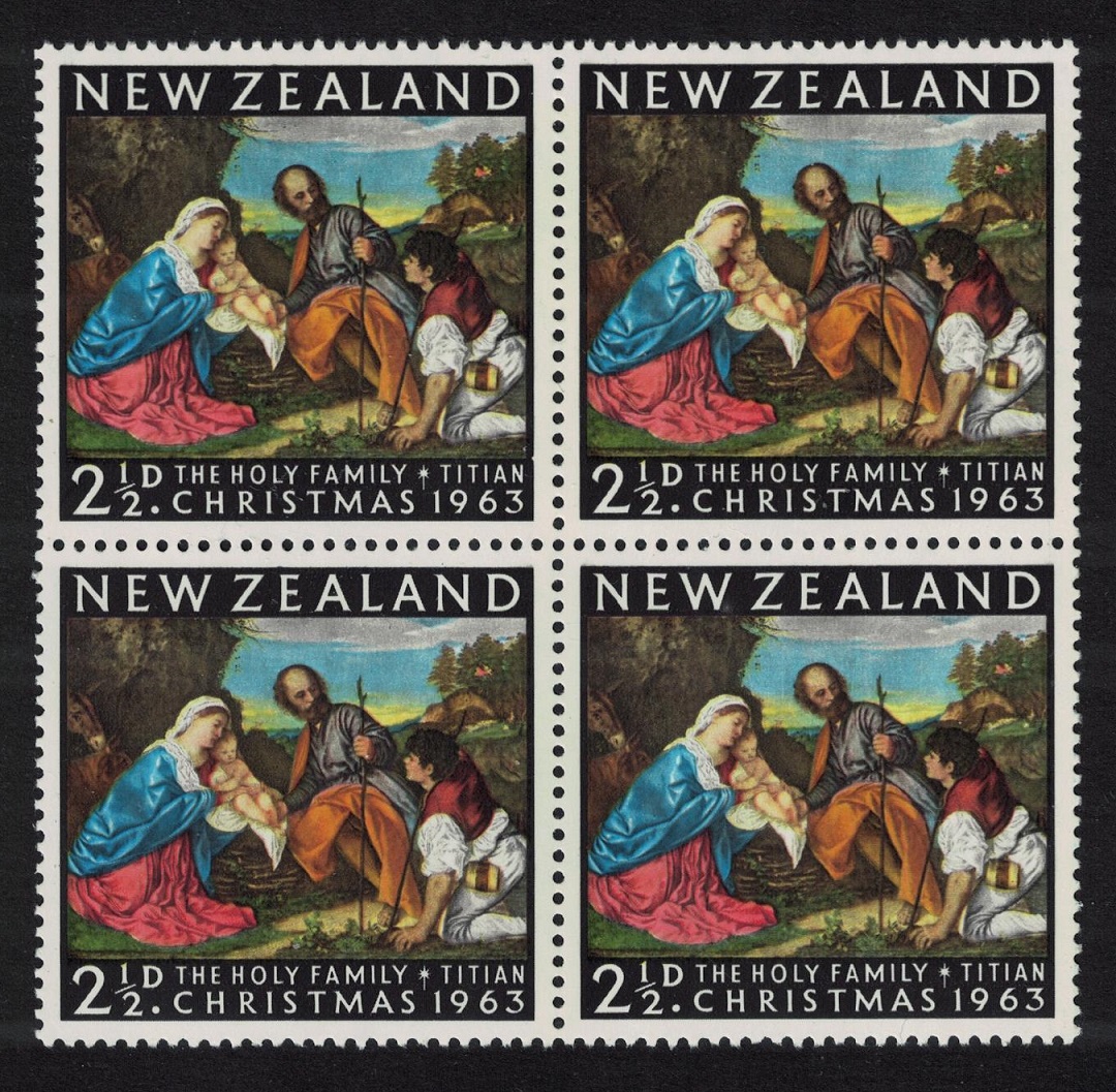 New Zealand &#39;The Holy Family&#39; by Titian Christmas Block of 4 1963 MNH SG#817