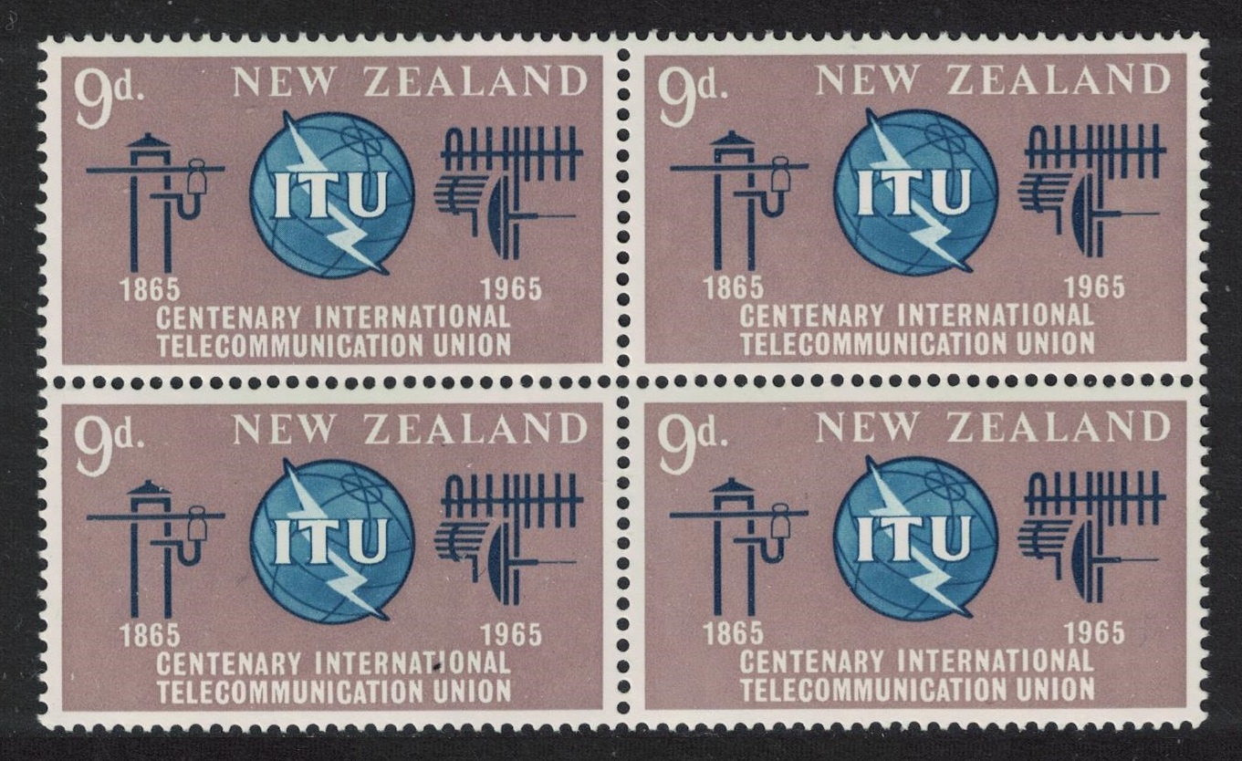 New Zealand Centenary of ITU Block of 4 1965 MNH SG#828