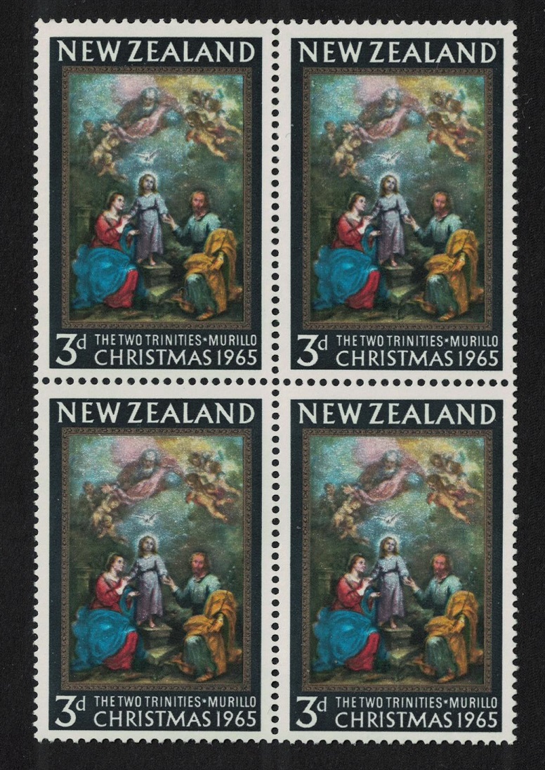 New Zealand &#39;The Two Trinities&#39; by Murillo Christmas Block of 4 1965 MNH SG#834