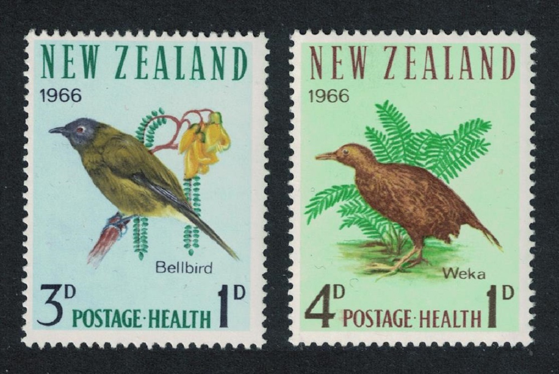 New Zealand Bellbird Weka Birds 2v 1966 MNH SG#839-840 MI#451-452