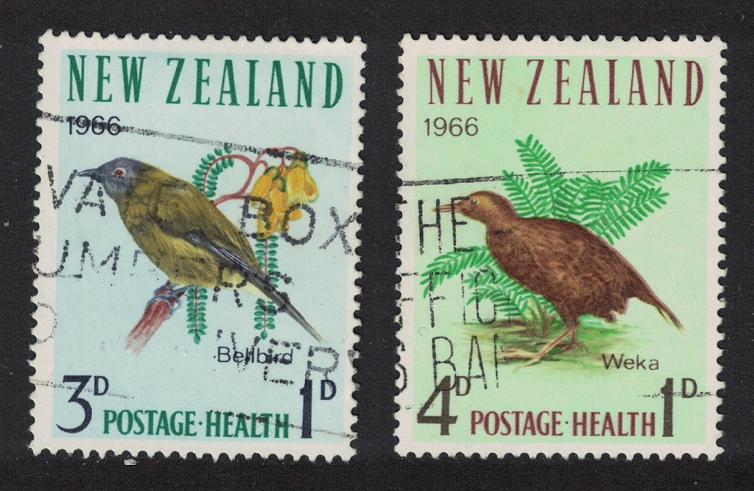 New Zealand Bellbird Weka Birds 2v 1966 Canc SG#839-840 MI#451-452