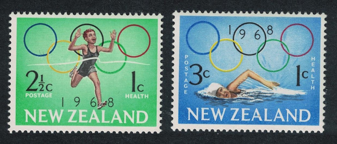 New Zealand Olympic Rings Swimming 2v 1968 MNH SG#887-888