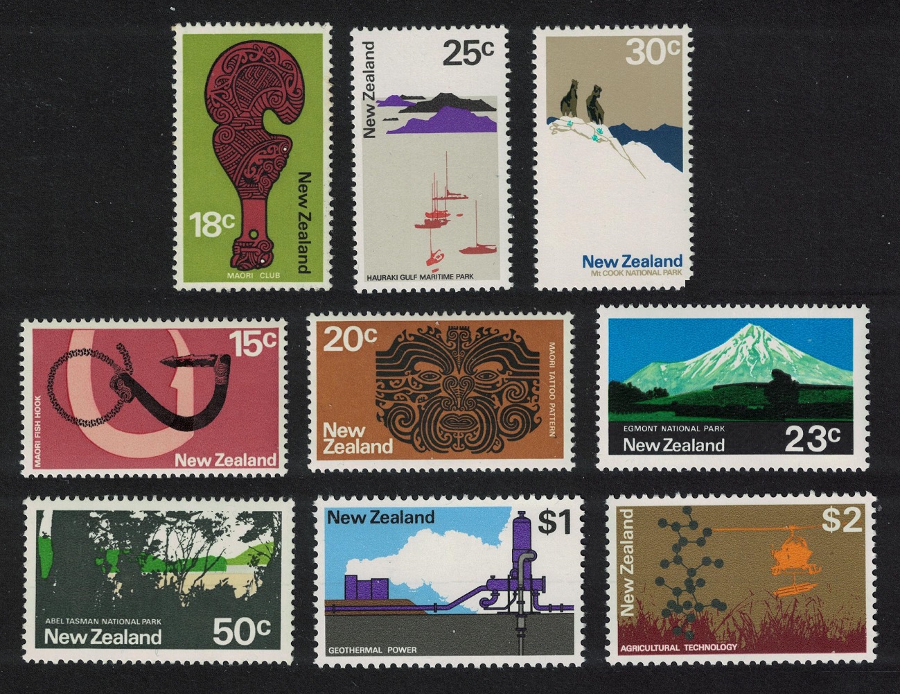 New Zealand Geothermal power Maori Tattoo Definitives 9v Def 1970 Def SG#926-934