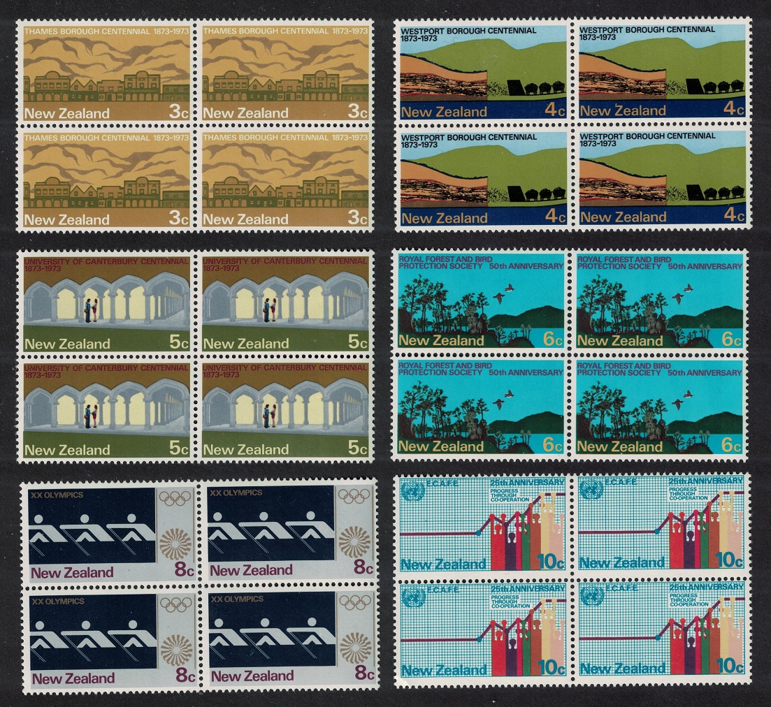 New Zealand Canterbury University Bird Protection 6v Blocks of 4 1973 MNH SG#997-1002 Sc#511-516