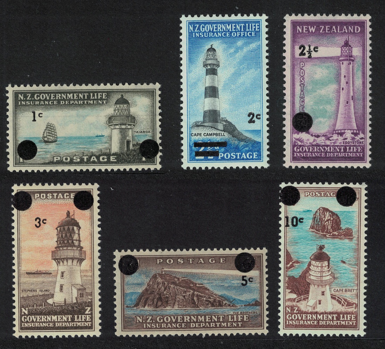 New Zealand Lighthouses Decimal currency 6v 1967 MNH SG#L50-L55